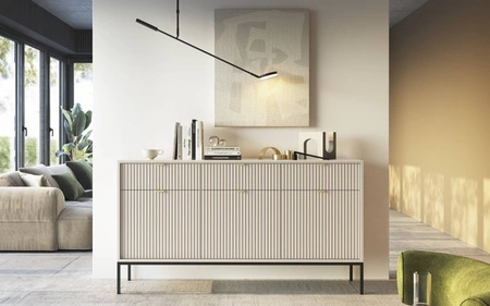 Kommode mit Schubladen Lovro 154 cm beige modernes Design wird die Liebhaber von markanten Interieurs begeistern