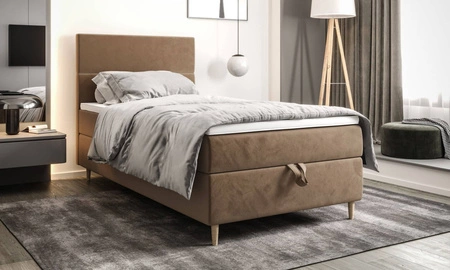 Boxspringbett Bing 100x200 hellbraun im modernen skandinavischen Stil mit gepolstertem Kopfteil Bett mit Staukasten