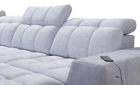 Ecksofa mit Schlaffunktion Luigi VI Honig rechts Stilvolles Ecksofa mit Bettzeugcontainern, bezogen mit weichem Stoff