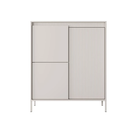 Kommode Sesti 104 cm beige Designerkommode mit originellem Design auf stabilem Metallsockel