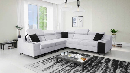 Ecksofa mit Schlaffunktion Alcamo III grau Esche links Funktionelles Ecksofa mit einer Schublade in der Seite zwei Behälter für Bettzeug