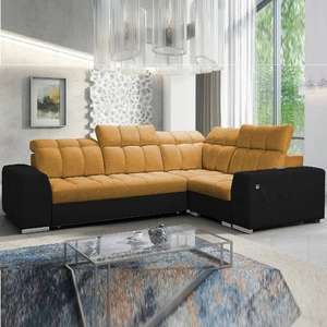 Ecksofa mit Schlaffunktion Luigi II honig/schwarz rechtes Ecksofa mit Bettkasten für den täglichen Liegekomfort