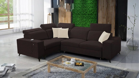 Ecksofa mit Schlaffunktion Kelly Sleek II braun links elegantes Ecksofa für Wohnzimmer aus strapazierfähigem Webstoff