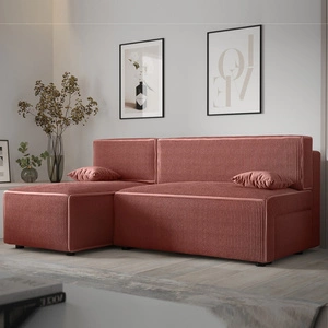 Ecksofa mit Schlaffunktion Brandon Indian pinker linkshändiger dreidimensionaler Stoff mit ausdrucksstarken Streifen Bettzeugbehälter