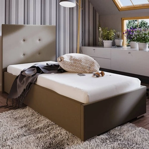 Bejar Polsterbett 90x200 dunkelbeige mit modernem Kopfteil ideal für Jugendzimmer oder kleine Schlafzimmer