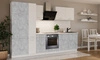 Toni 290 cm weiß / heller Beton Küchen-Set mit Arbeitsplatte sieht toll aus in modernen Interieurs