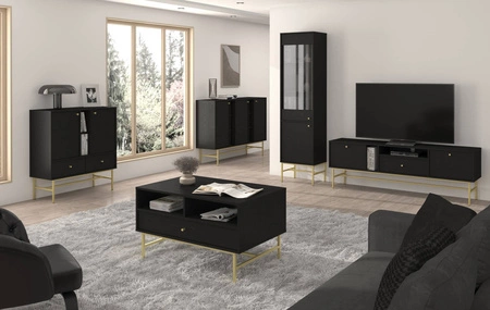 Kommode Kioto III 100 cm schwarz graphit modernes Design Metallrahmen in Gold originelles Design Kommode