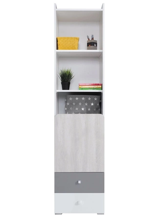 Bücherregal Arona 45 cm weiß / Eiche wilton weiß / grau ideal für das Jugendzimmer stilvolles und funktionelles Bücherregal