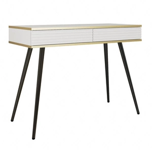Konsole mit Schubladen Luxury weiß eleganter Schminktisch mit geriffelten Fronten hohen schwarzen Beinen Körper mit Gold trim gekrönt