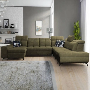 Ecksofa mit Schlaffunktion Buffalo X olivgrün links funktionelles und bequemes Ecksofa für ein Zimmer mit Bettzeugcontainern