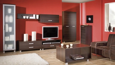 Vitrine Maximus 50 cm Kastanie Wenge modernes Design Einfassung mit speziellen Furnierelementen aus sicherem gehärtetem Glas beendet