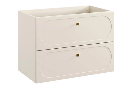 Waschtischunterschrank Donna Sand 80 cm beige eleganter Hängeschrank mit dekorativer Umrandung goldene Griffe aus Metall