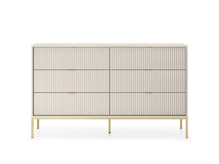 Lovro 154 cm beige Kommode modernes Design wird Liebhaber von ausdrucksstarken Interieurs geriffelte Fronten Gold-Accessoires begeistern