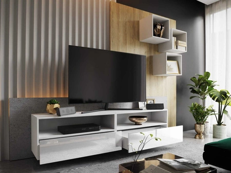 Nero weiß / weiß glänzend moderne Wohnwand mit praktischem Push-to-Open-Schubladensystem