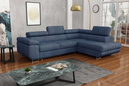 Ecksofa mit Schlaffunktion Ganta blue denim rechte Seite moderner Veloursstoff garantiert höchsten Komfort und Funktionalität