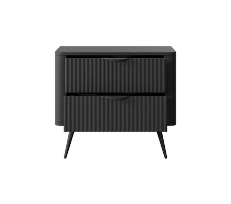 Lante Nachttisch schwarz stilvollen Schrank mit Schubladen ideal für Schlafzimmer in Glamour und skandinavischen Stil ursprüngliche Form der festen