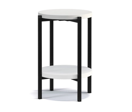 Runder Couchtisch 44 cm Sampi weiß mit zusätzlicher Ablage Licht Design solide Metallbasis reizvolle Dekoration jedes Interieur