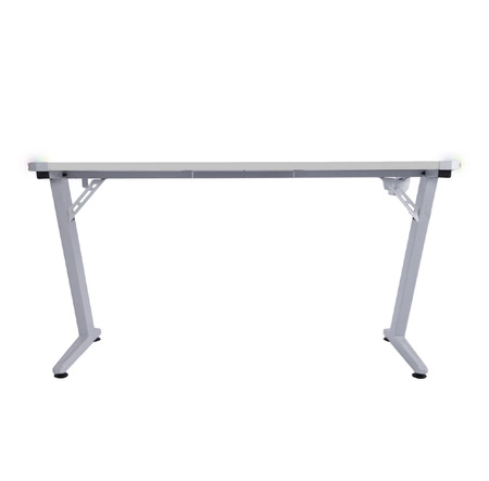 Zeo Gaming-Schreibtisch weiß / lila Designer und ergonomischen Schreibtisch rutschfeste Carbonplatte vollständig mit Pad LED-Beleuchtung abgedeckt