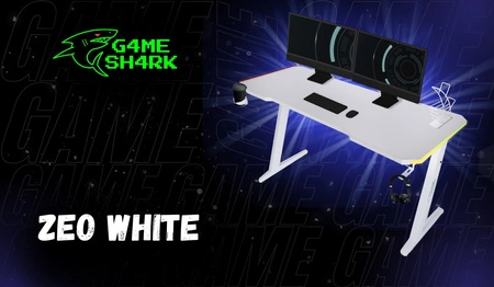 Zeo Gaming-Schreibtisch weiß / grün Designer und ergonomische Schreibtisch rutschfeste Carbonplatte vollständig mit Pad LED-Beleuchtung abgedeckt