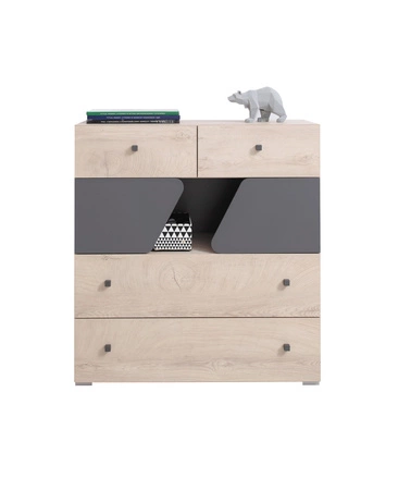 Kommode mit Schubladen Dzeta 90 cm Eiche / Anthrazit ideal für das Jugendzimmer funktionell und geräumig