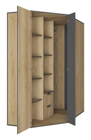 Eckschrank Nano in Graphit / Eiche riviera ideal für einen Kleiderschrank, sehr nützlich und hat einen modernen Look