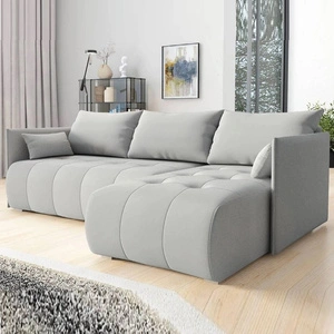 Ecksofa mit Schlaffunktion Selva hellgrau universal seite Ecksofa mit Bettzeugablage aus strapazierfähigem Webstoff