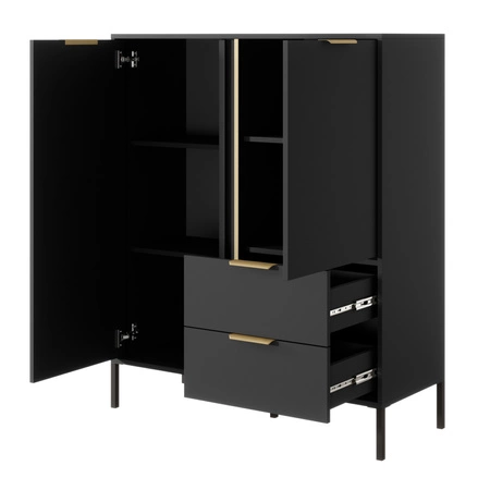 Goldene 103 cm hohe Kommode anthrazit modernes Design Goldrandgriff verleiht Eleganz ideale Kommode für modernes Interieur