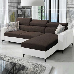 Ecksofa mit Schlaffunktion Savona braun / weiß rechts elegantes Ecksofa mit verstellbaren Kopfstützen Ziernähte