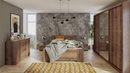 Verspiegelter Schiebeschrank Rico 250 cm Eiche Kloster geräumiger Kleiderschrank für Schlafzimmer, Ankleidezimmer oder Flur klassische Form mit geometrischen Formen