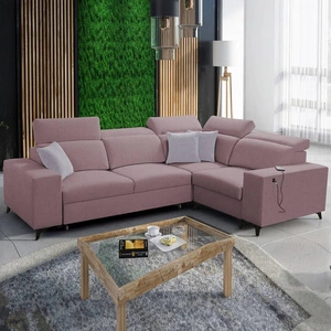 Ecksofa mit Schlaffunktion Kelly Sleek II lavendel rosa rechte Seite elegantes Ecksofa für Wohnzimmer aus Webstoff