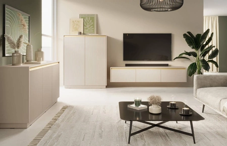 RTV Schrank Imperial 180 cm beige mit Aufhängemöglichkeit stilvoll gefräste Fronten mit interessanten Griffen verziert