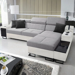 Ecksofa mit Schlaffunktion Alcamo grau/weiß rechts elegantes und stilvolles Ecksofa mit einer ausziehbaren praktischen Schublade an der Seite des Möbels