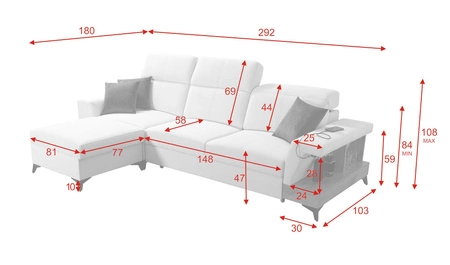 Ecksofa mit Schlaffunktion Bresso grau Esche / schwarz links Ecksofa mit praktischer Ablage in Eiche lancelot verstellbare Kopfstützen