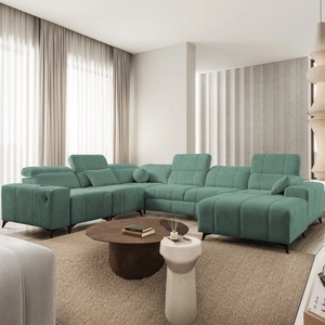 Ecksofa mit Schlaffunktion Penejos VIII grün rechtsseitig stilvolles Ecksofabett aus strapazierfähigem Stoff