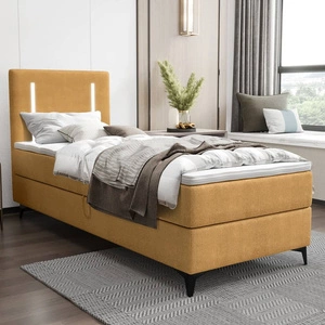 Boxspringbett Norco 80x200 gelb stilvolles Bett mit Bettzeug Lagerung Beleuchtung im Kopfteil fügt eine einzigartige Note