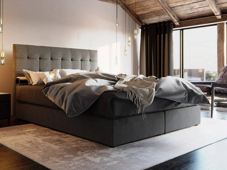 Boxspringbett Widnes 180x200 grau Bett im modernen skandinavischen Stil mit markantem Kopfteil