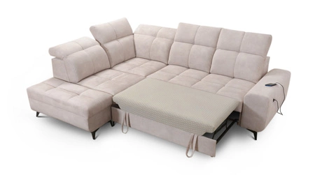 Ecksofa mit Schlaffunktion Buffalo VII blau linksseitig stilvolles Ecksofa mit Bettzeugcontainer Velourstoff