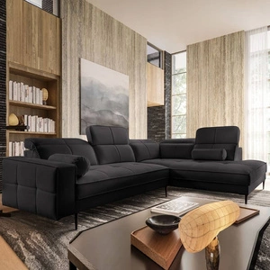 Ecksofa Samos schwarz rechts modernes Design einfach und stilvoll Körper zu jedem Interieur Design verstellbare Kopfstützen passen