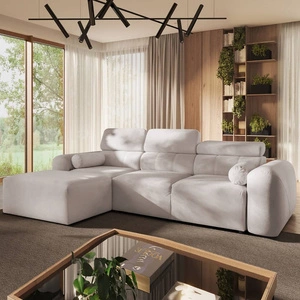 Ecksofa mit Schlaffunktion Cantare elfenbeinfarben links funktionelles und bequemes Ecksofa mit modernem Design Plüschstoff