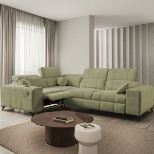 Ecksofa mit Schlaffunktion Penejos II Lux oliv links komfortables Ecksofa für das Wohnzimmer mit bequemer ausziehbarer Fußstütze