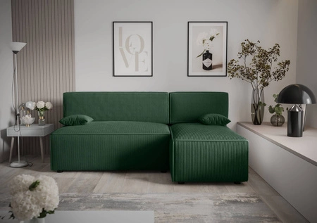 Ecksofa mit Schlaffunktion Brandon grün rechte Ecke dreidimensionaler Stoff mit ausdrucksstarkem Streifen Bettzeug Container