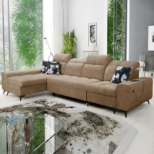 Ecksofa mit Schlaffunktion Buffalo XII dunkelbeige linke Seite stilvolles und funktionelles Ecksofa mit Bettzeugcontainer