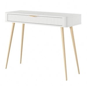 Lante weiße Konsole mit Schublade stilvolle und funktionelle Schminktisch geschwungene Form geriffelte Vorderkante Griffe