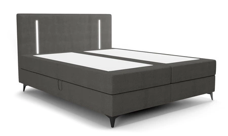Boxspringbett Norco 140x200 grau stilvolles Bett mit Bettzeug Lagerung Beleuchtung im Kopfteil macht es einzigartig