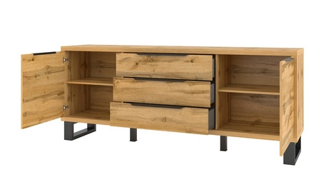 Schubladenkommode Halle 201 cm Eiche wotan funktional ideal für Industrie- und Loft-Stil Interieurs stabiler Metallboden