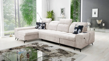 Ecksofa mit Schlaffunktion Buffalo XII Creme linke Seite stilvolles und funktionelles Ecksofa mit Bettzeugcontainer