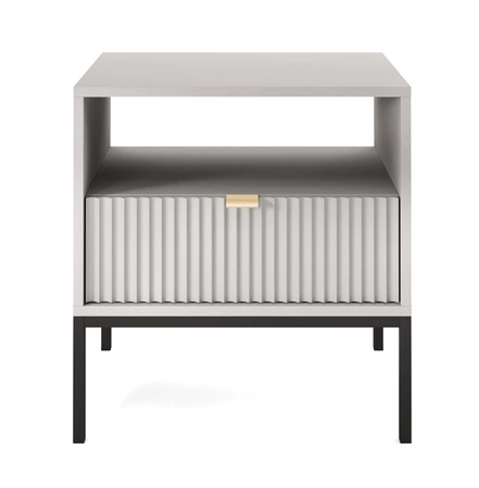 Lovro Nachttisch mit Schublade grau geschmackvoll geriffelt Dekor ideal Schlafzimmer Schrank Goldkante Griff