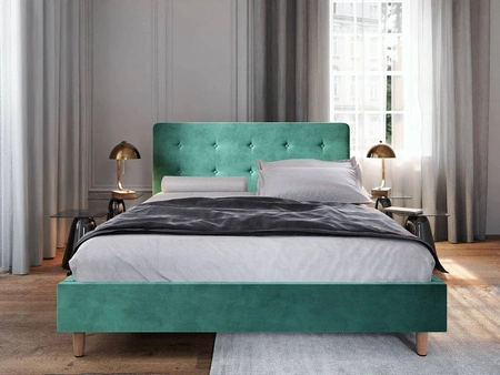 Polsterbett Noiro 160x200 grün mit Staukasten im modernen skandinavischen Stil mit markantem Kopfteil