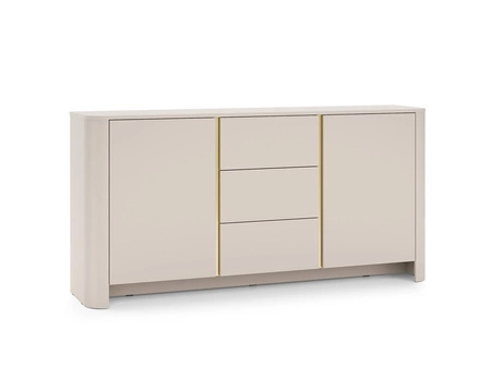 Kommode Bari 168 cm beige modernes Design Kommode für Wohnzimmer ovale Form auffälliges Gold Zubehör