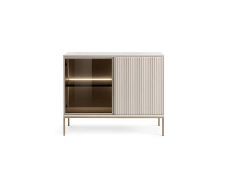 Kommode Amma 104 cm beige unkonventionelles Design geriffelte und verglaste Fronten mit Push-to-Open-System